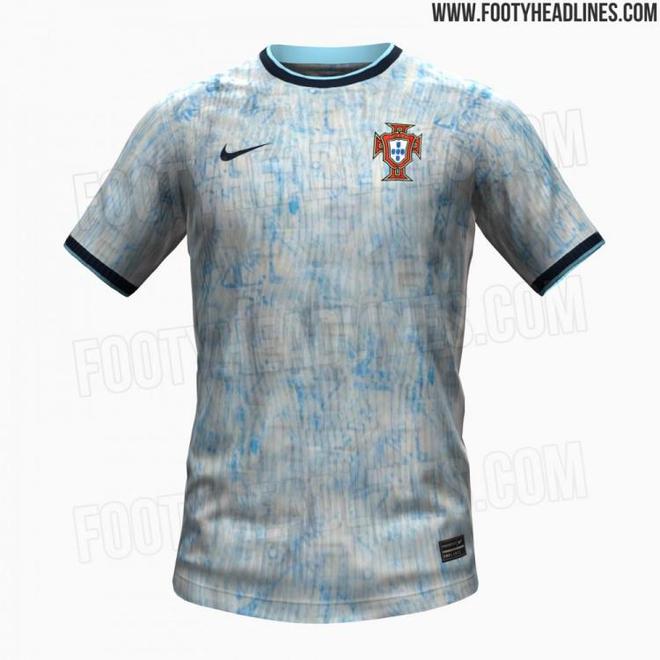 2024年欧洲杯葡萄牙客场球衣亮相，设计采用深浅蓝色与当地特色图案